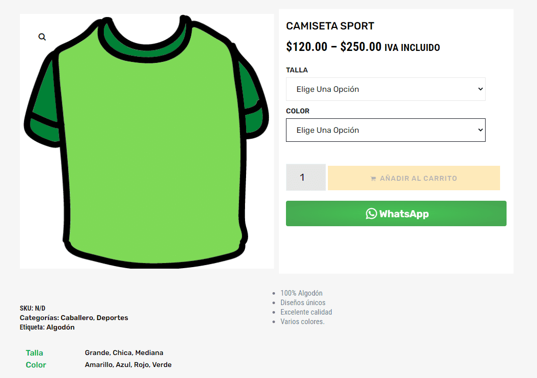 Productos variables WooCommerce