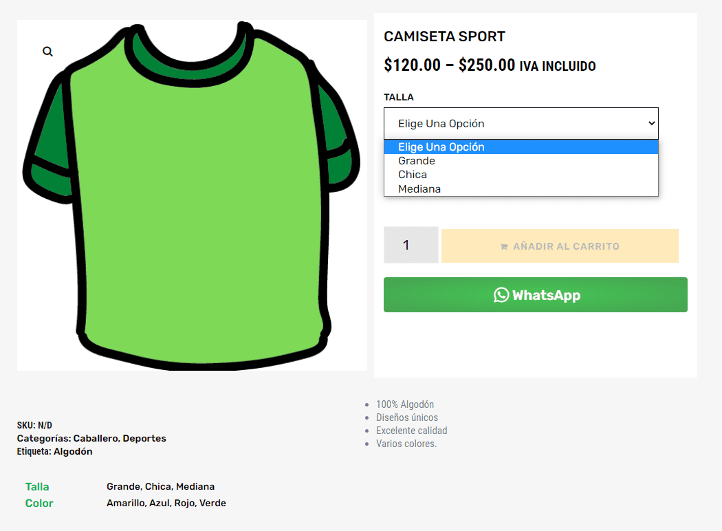 Productos variables WooCommerce