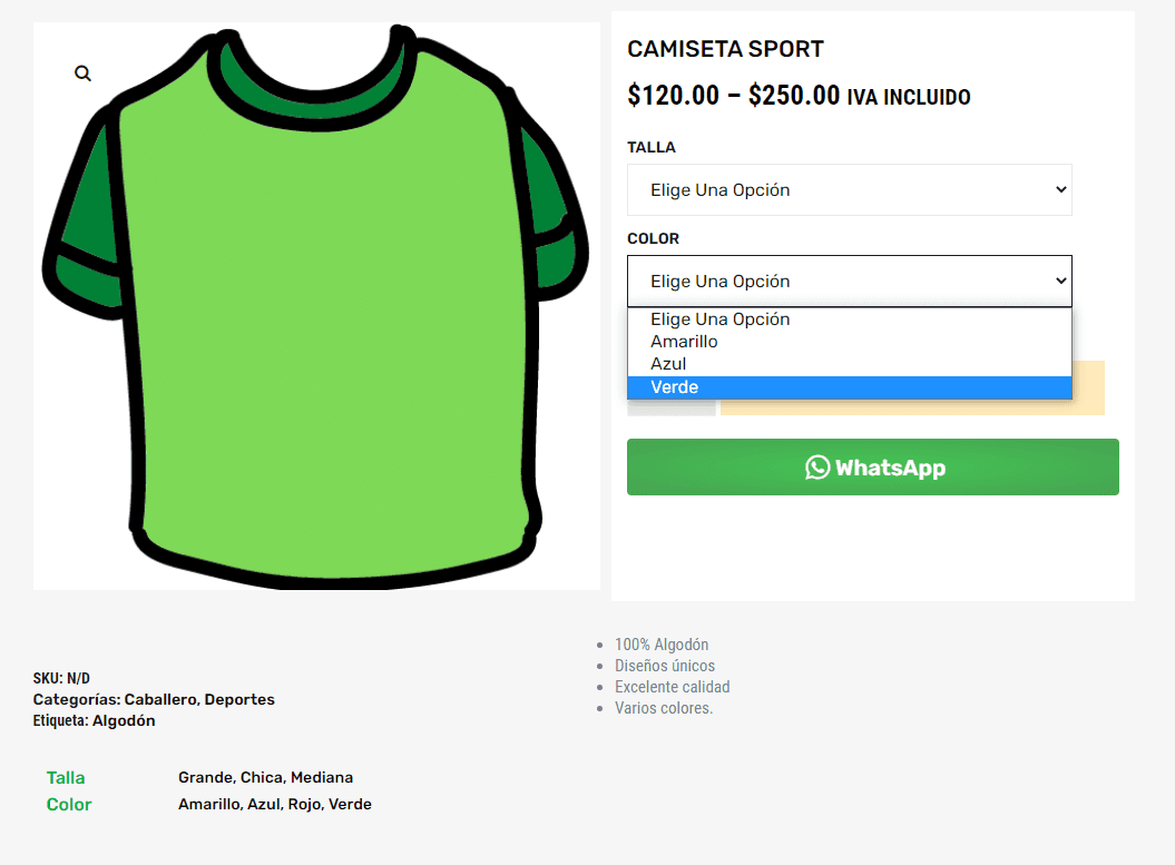 Productos variables WooCommerce