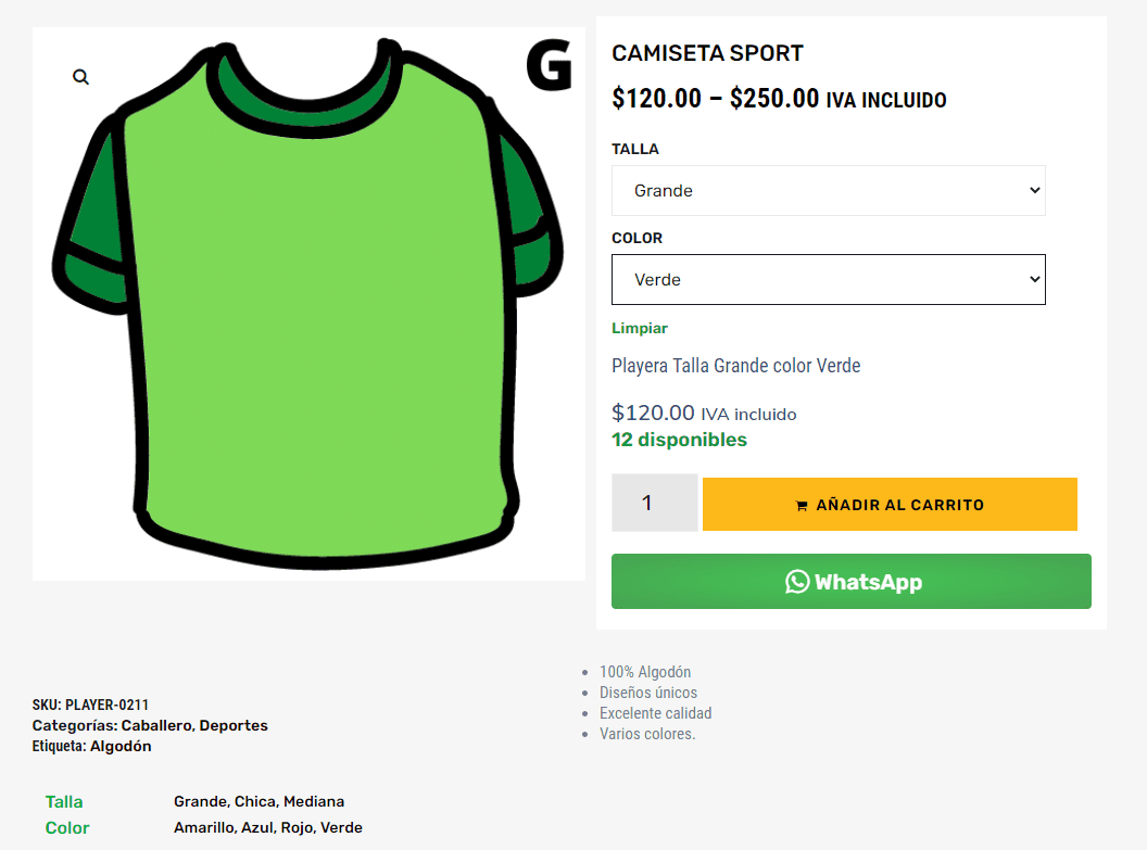 Productos variables WooCommerce