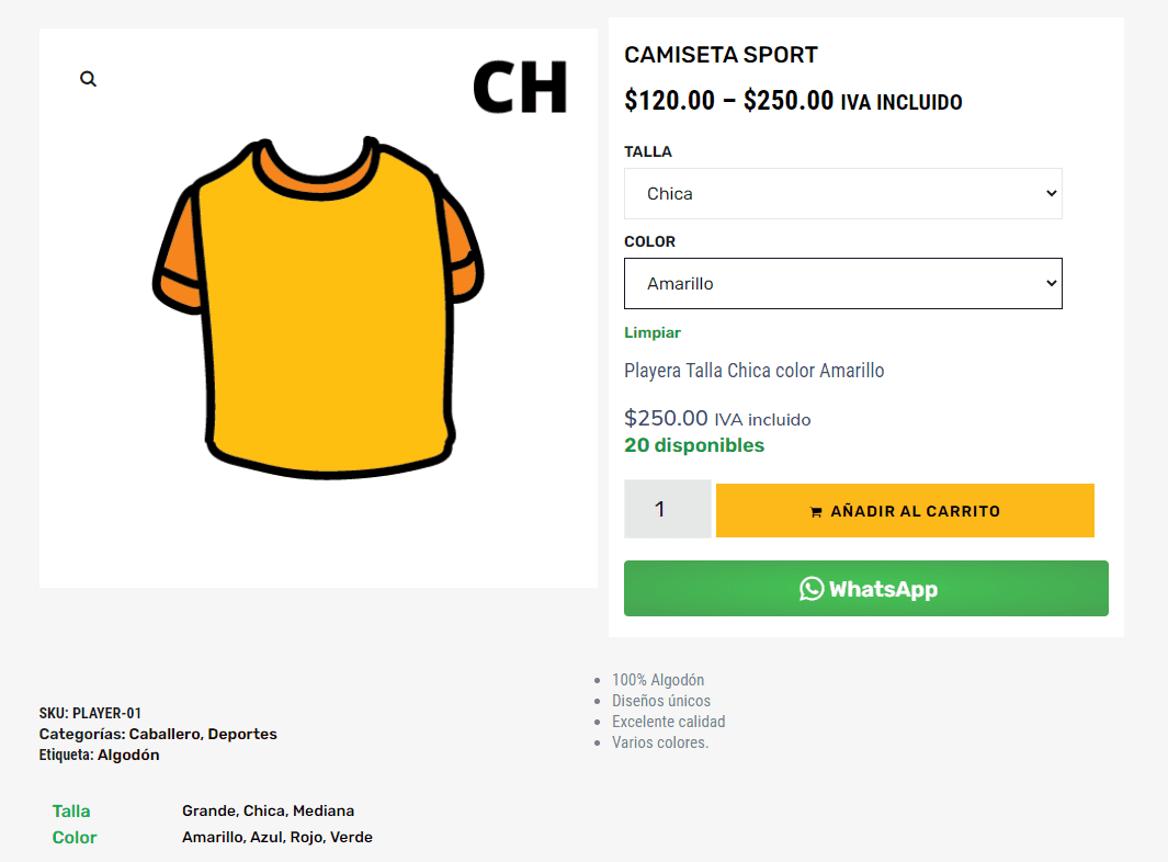 Productos variables WooCommerce