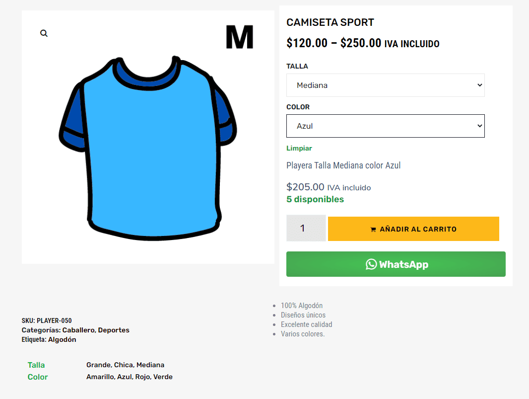 Productos variables WooCommerce